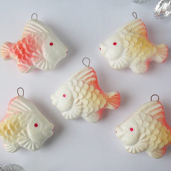 Set 5 FISH - Vintage Russian Christmas Ornament Xmas Decor New Year Toy tree decor Soviet USSR