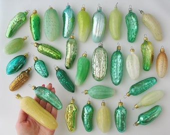 Pickle - glass Vintage Christmas Tree Ornaments, Silver-Mercury Retro Home Decor, Xmas Holiday Gift- Decoration: Yellow, Green Cucumber