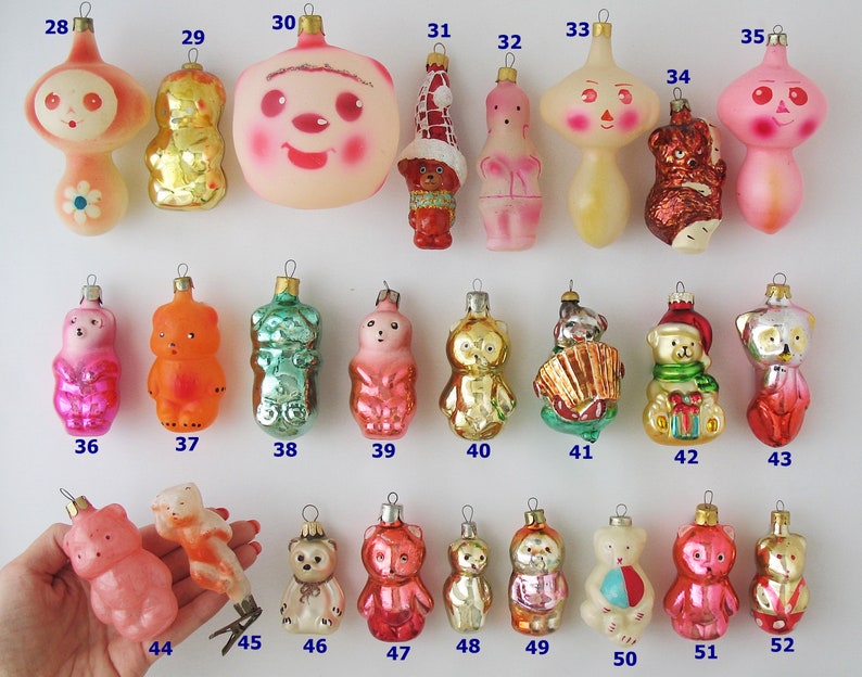 Björnar - VINTAGE Glasdekor, Retro Julgransprydnader, Silver-Kvicksilver Julklapp - Grandekoration: Isbjörnsunge, Cheburashka Djur bild 3