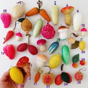 VEGETABLES- Vintage, Antique Home Decor, Retro Christmas Ornament, Xmas Gift- Carrot Mushroom Cucumber, FRUIT Tree Decoration: Lemon Berry