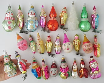 CLOWN- Vintage Christmas Tree Ornaments, Retro Glass Home Decoration, Silver-Mercury Xmas Holiday Gift Decor: Boy, baby, kids, people circus