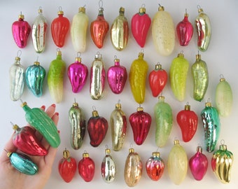 Cucumber, Pepper- Glass Vintage Christmas Ornaments, Retro Home Decor, Xmas Holiday Gift, Red Green Silver-Mercury Pickles Tree Decoration