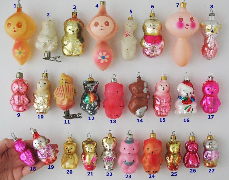 Björnar - VINTAGE Glasdekor, Retro Julgransprydnader, Silver-Kvicksilver Julklapp - Grandekoration: Isbjörnsunge, Cheburashka Djur bild 2
