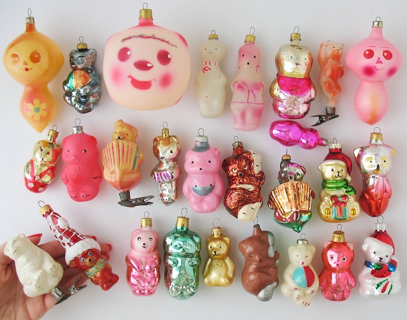 Björnar - VINTAGE Glasdekor, Retro Julgransprydnader, Silver-Kvicksilver Julklapp - Grandekoration: Isbjörnsunge, Cheburashka Djur bild 9