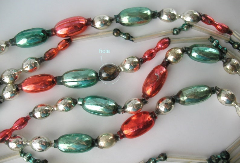 Mercury Glass bugle beads GARLAND Vintage Xmas Silver Red Etsy