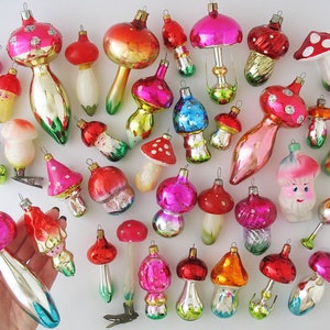 MUSHROOM- Glass Vintage Christmas Tree Ornaments, Xmas Silver-Mercury Goblincore Home Decor, RETRO Holiday Gift Decoration, Amanita Red Pink