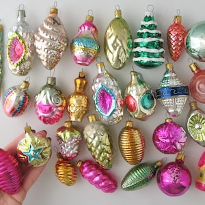 Retro Glass Home Decor, Vintage Christmas Silver-Mercury Ornament, Xmas Holiday Gift: Lacquered Pink Orange Blue Green Tree Decoration