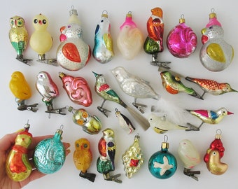 Bird- RETRO Glass Home Decor, VINTAGE Christmas Ornaments, Silver-Mercury Xmas Holiday Gift- Tree Decoration: Bullfinch, Chicken, Bee, Dove