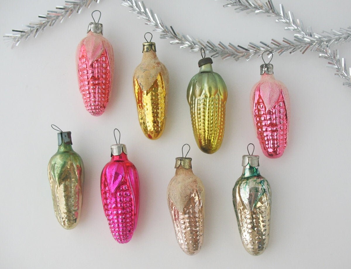 Corn One Glass Vintage Russe Ornement de Noël Légumes Xmas Jaune Or Green Decor Collection New Year