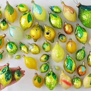 Lemon - glass Vintage Christmas Tree Ornaments, Retro Silver-Mercury Home Decor, Xmas Holiday Gift- Decoration: Yellow Green Citrus Fruit
