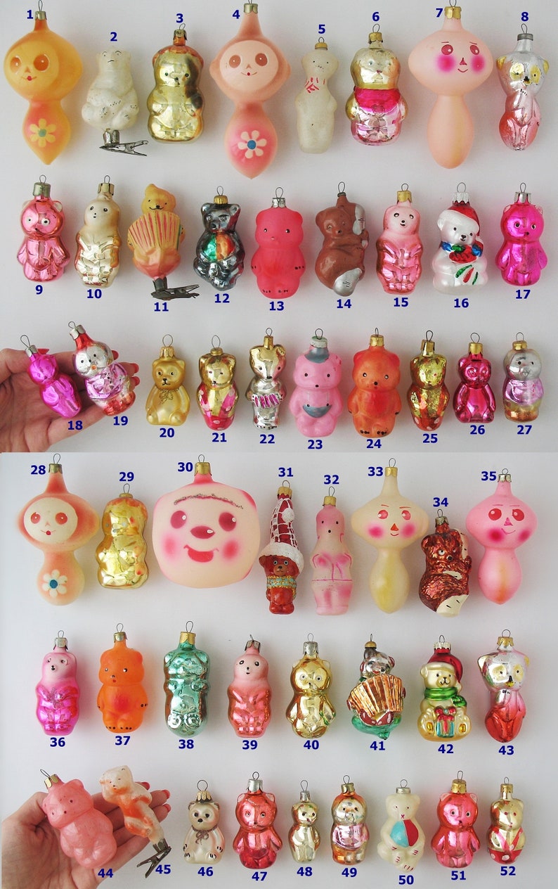 Björnar - VINTAGE Glasdekor, Retro Julgransprydnader, Silver-Kvicksilver Julklapp - Grandekoration: Isbjörnsunge, Cheburashka Djur bild 7
