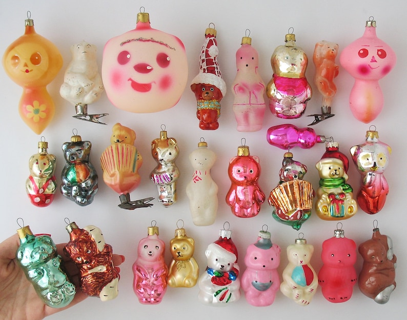 Björnar - VINTAGE Glasdekor, Retro Julgransprydnader, Silver-Kvicksilver Julklapp - Grandekoration: Isbjörnsunge, Cheburashka Djur bild 4
