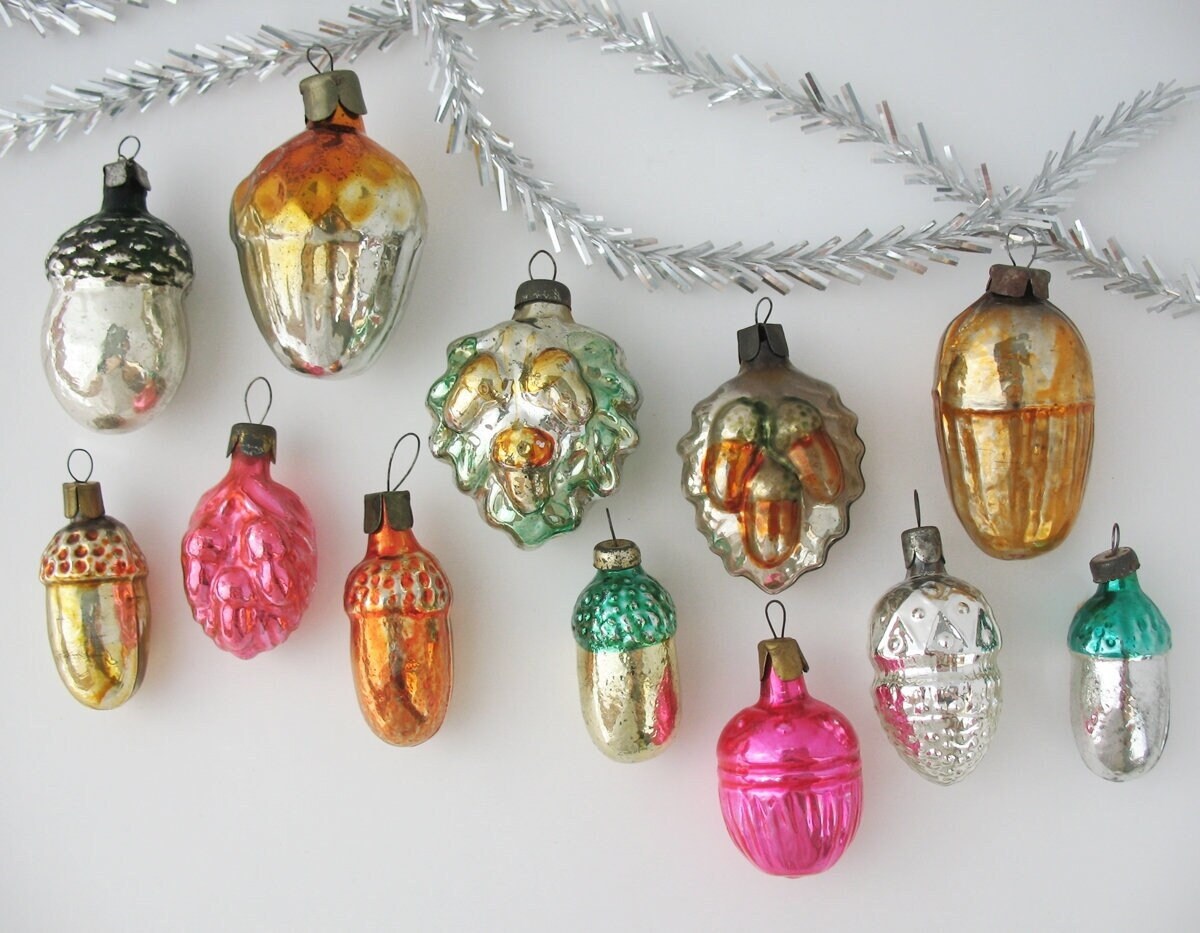 Acorn One Glass Vintage Russe Christmas Ornament Nuts Noël Vert Rose Argent Orange Décor Collection