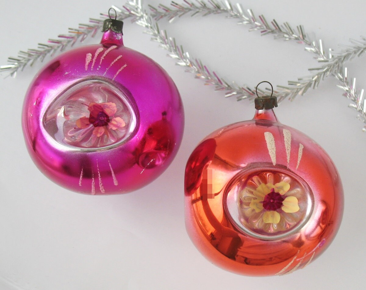 Deep Indent Big Ball One Mercury Glass Vintage Russe Christmas Ornament Noël Rose Orange Décor Nouve