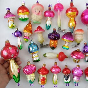 MUSHROOM- Glass Vintage Christmas Tree Ornaments, Xmas Silver-Mercury Goblincore Home Decor, RETRO Holiday Gift Decoration, Amanita Red Pink