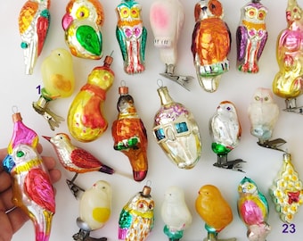 Pájaro - Decoración retro de vidrio para el hogar, adornos navideños vintage, regalo navideño de plata y mercurio - Decoración para el árbol: camachuelo, pollo, abeja, búho