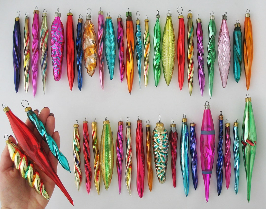 ICICLE Glass Vintage Christmas Tree Ornaments, RETRO Home Decor, Xmas