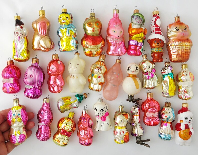 GATO, PERRO - Decoración de vidrio vintage, adornos navideños de plata y mercurio, regalo navideño RETRO o nuevo - Decoración para árbol: gatito, cachorro, kit de gatito imagen 9