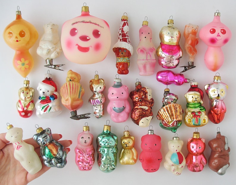 Björnar - VINTAGE Glasdekor, Retro Julgransprydnader, Silver-Kvicksilver Julklapp - Grandekoration: Isbjörnsunge, Cheburashka Djur bild 10