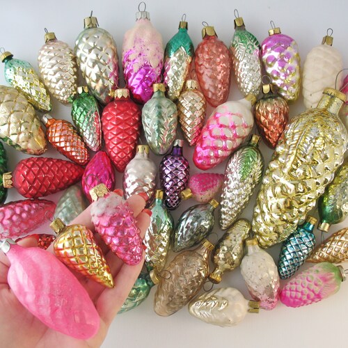 SET of Glass Vintage Christmas Tree Ornaments Silvermercury Etsy