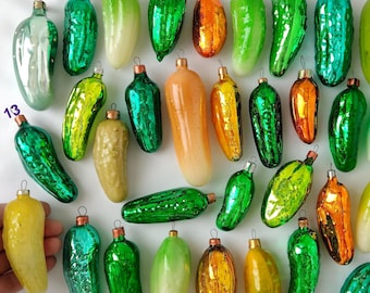 Pickle - glass Vintage Christmas Tree Ornaments, Silver-Mercury Retro Home Decor, Xmas Holiday Gift- Decoration: Yellow, Green Cucumber