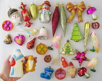 Vintage Christmas Tree Ornaments, Retro Home Decor, Xmas Winter Holiday Gift - Decoration: Santa, Bell, Heart, Mushroom, Bird, Icicle, Bow