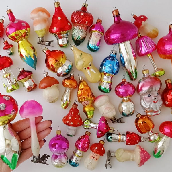 MUSHROOM - Ornamenti per alberi di Natale vintage in vetro, decorazioni per la casa retrò in argento-mercurio, regalo per le vacanze invernali di Natale - Decorazione rosso rosa Amanita