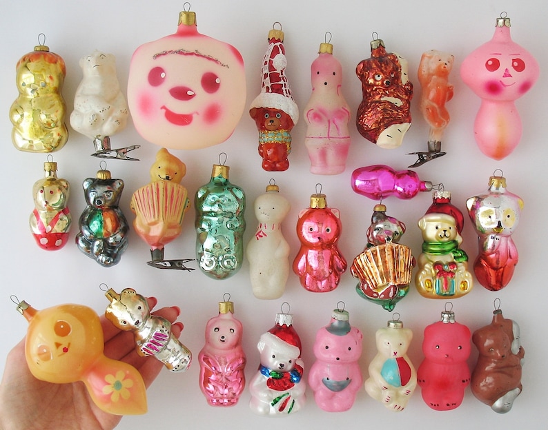 Björnar - VINTAGE Glasdekor, Retro Julgransprydnader, Silver-Kvicksilver Julklapp - Grandekoration: Isbjörnsunge, Cheburashka Djur bild 5