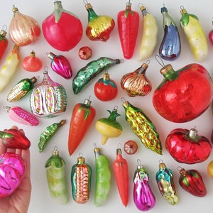 Vegetables- glass Vintage Christmas Tree Ornaments, Retro Silver-Mercury Home Decor, Xmas Holiday Gift- Decoration: Peas Carrot Onion Tomato