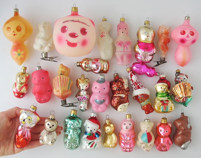Björnar - VINTAGE Glasdekor, Retro Julgransprydnader, Silver-Kvicksilver Julklapp - Grandekoration: Isbjörnsunge, Cheburashka Djur bild 6
