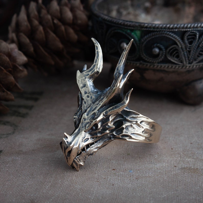Handmade dragon ring dragonborn ring horns ring mens ring Etsy