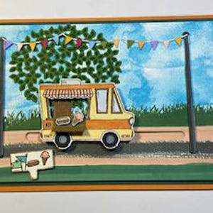 Cartão de felicitações de food truck em movimento