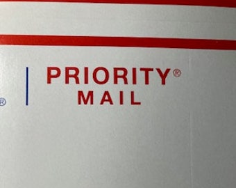 May include: A white Priority Mail envelope with red and blue stripes.