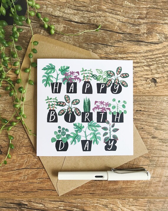 Plantes En Pot Joyeux Anniversaire Carte De Voeux Plante Carte Etsy
