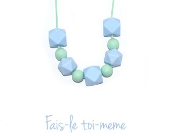 grey and beige NF-71 Kit DIY nursing necklace carrying hexagonal beads silicone and natural wood CE standards marble
