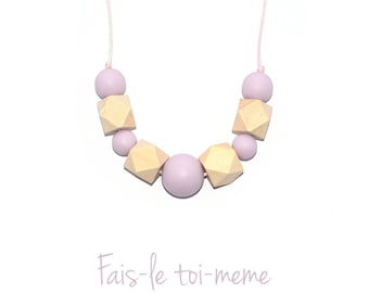 grey and beige NF-71 Kit DIY nursing necklace carrying hexagonal beads silicone and natural wood CE standards marble