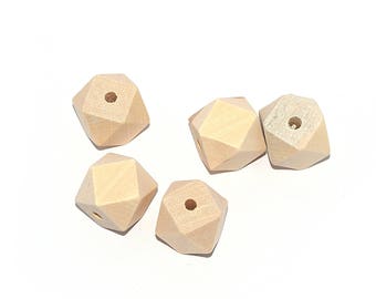 10, 20 or 50 hexagonal natural wood beads 16 mm or 20 mm - beads for rattle, toy and baby pacifier attachment to standards