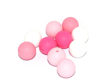 10, 20 - 50 perles rondes silicone alimentaire camaieu  rose (dégradé) 12 ou 15 mm fabrication hochet et attache tétine bébé aux normes CE