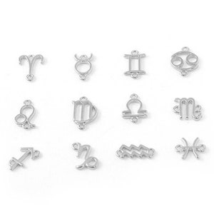 5 - 10 - 20 Connector / spacer astrological sign zodiac 10mm silver metal capricorn aquarius fish ram bull sagittarius etc