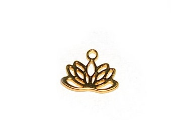 2 - 5 - 10 Mini Fleur de Lotus 7.5x10mm acier inoxydable / inox doré (pendentif, breloque)