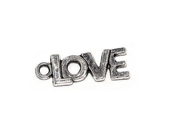 20 "Love" silver 14x8mm silver metal (charm, pendant)