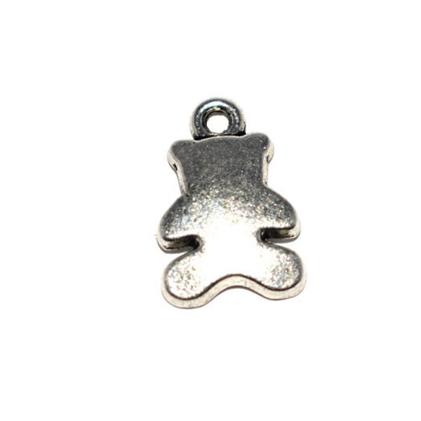 20, 50 ou 100 Ours / ourson en peluche face métal argenté 15x10mm  (breloque, pendentif, charms)