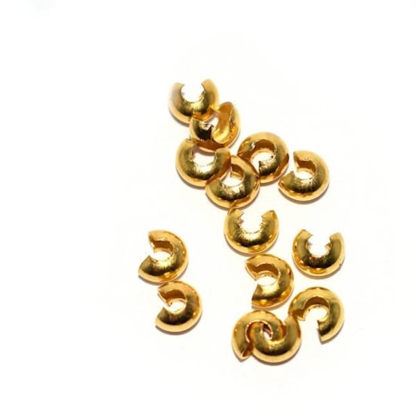 50 - 100 - 200  Perle à écraser / cache-noeud 3mm trou 1.2mm ou 5mm trou 2mm doré (métal or jaune)  (petite perle de blocage / intercalaire)