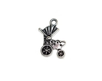 20, 50 or 100 stroller / pram for baby silver metal 19x16mm (charm, pendant, charms)