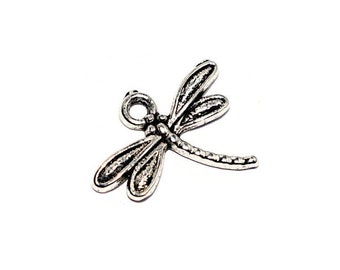 20, 50 or 100 Charm / dragonfly pendant in silver metal 19x15mm