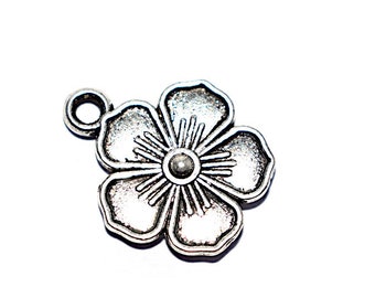 20, 50 or 100 Flower 5 petals 16x13mm silver metal (Pendant / charm)