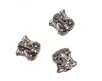 20, 50 or 100 elephant beads in silver metal 10x10 hole 1.3mm