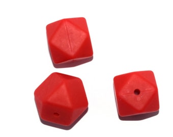 5, 10 ou 20  perles en silicone alimentaire rouge  hexagonale 14 ou 17 mm  - fabrication hochet et attache tétine bébé normes CE