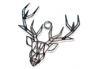 2, 5 or 10 charm / pendant origami deer head silver metal 41x37mm
