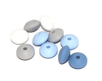 10, 20, 50 round beads / food silicone lens camaieu blue, gray, white 10mm manufacture rattle / baby nipple attachment - CE standards